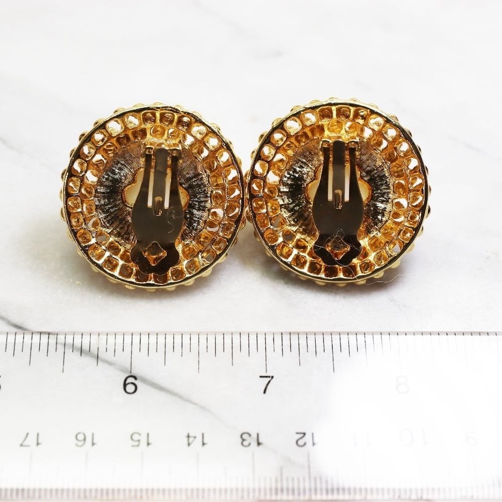 Pearl Earrings - Massive Gold Caviar Clip-on Vintage Luxury Timeless Bridal Gift - Picture 11 of 13